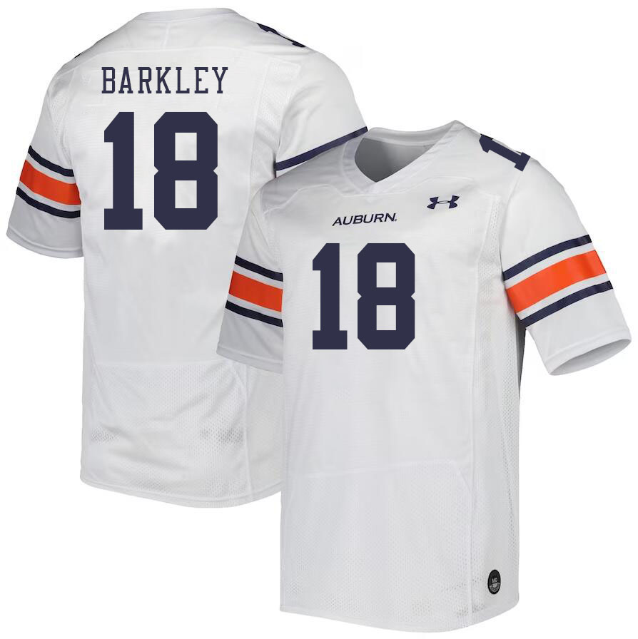 Men #18 Jackson Barkley Auburn Tigers College Football Jerseys Stitched-White - Click Image to Close